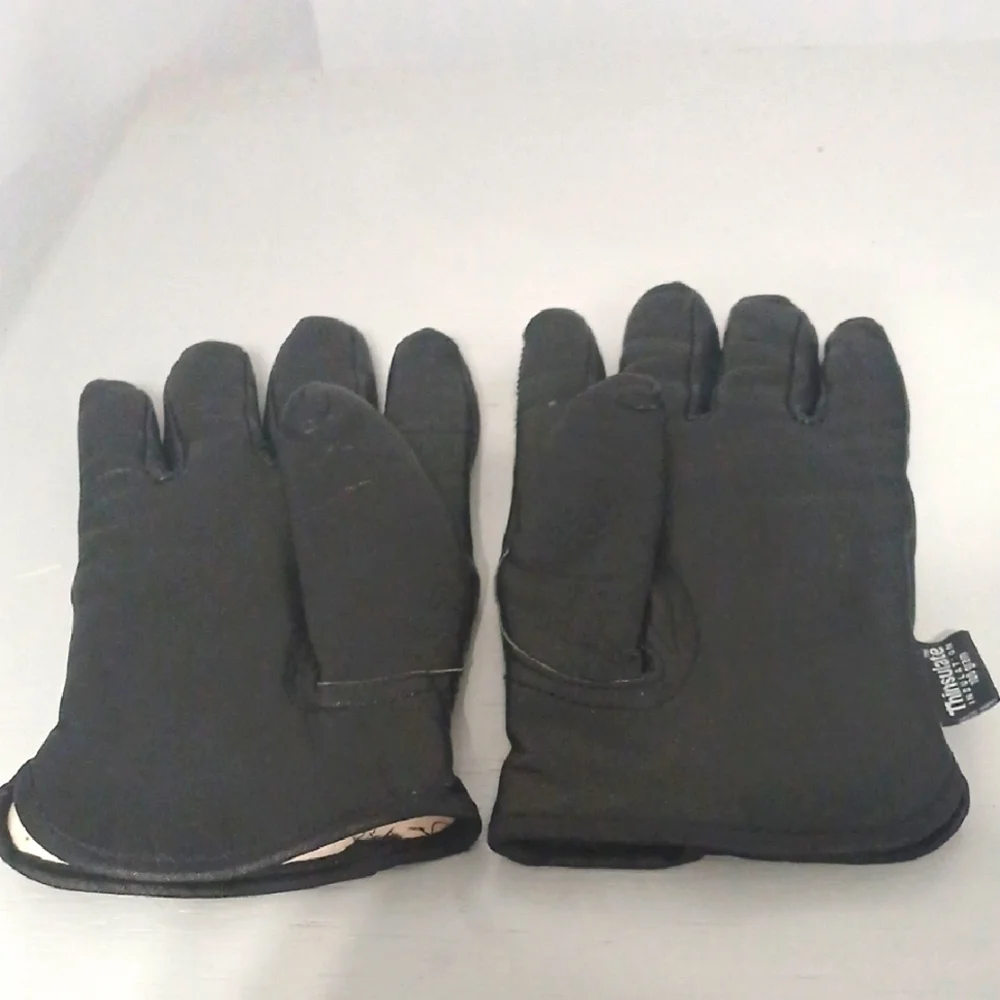 Black Leather Insulated Gloves, Gentle Used, Sz L , Unisex, 100gram